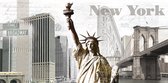 Tuinposter - Stad / New-York - Collage in beige / wit / zwart / taupe - 80 x 160 cm