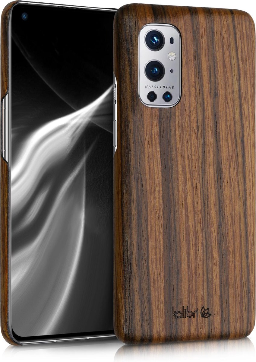 kalibri hoesje voor OnePlus 9 Pro - Beschermende telefoonhoes van hout - Slank smartphonehoesje in donkerbruin