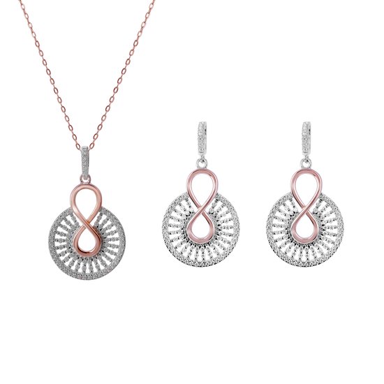 Orphelia SET-7437 - Juwelenset: Ketting + Oorbellen - 925 Zilver Rosé - Zirkonia - 42 cm