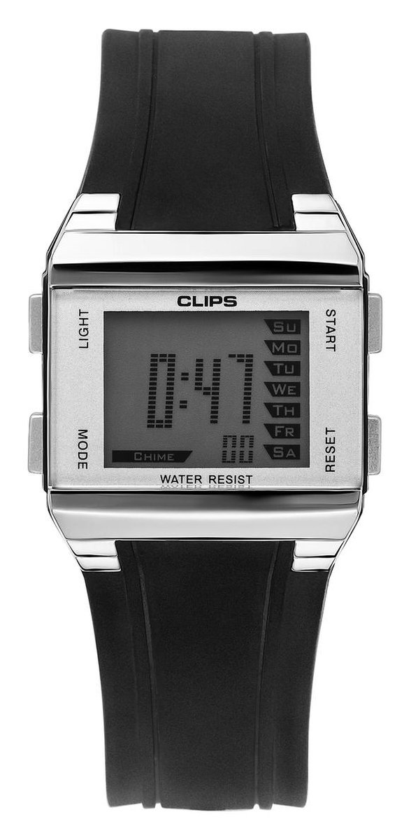 Clips 539-6003-84 Horloge - Rubber - Zwart - Ø 37.5 mm