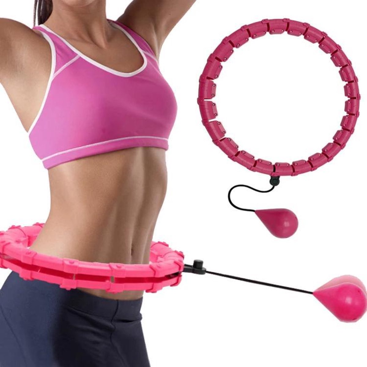 Nixnix - Fitness Hoelahoep - Hoelahoep volwassenen - Roze - Hula hoop met gewichten - Afvallen en massage - Fit en slank - 24 delig - 130cm