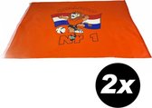 2 STUKS – WK Voetbal vlag 75x100cm Oranje + Nederlandse vlag met leeuw en Holland opdruk