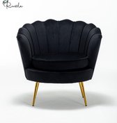 Velvet Shell Stoel Zwart met Goudkleurig onderstel | Fauteuil | Chair | Fluweel | Schelp | Beauty | Salon | Kaptafel | Babykamer | Trendy