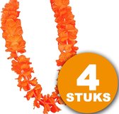 Oranje Feestkleding | 4 stuks Oranje Krans Hawaii de Luxe | Oranje Feestartikelen | Feestkleding EK/WK Voetbal | Oranje Versiering Versierpakket Nederlands Elftal Oranjepakket