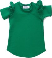 The-Dreamstore.com handgemaakte baby of kinder tuniek groen met ruffles op de schouder, maat 86/92.