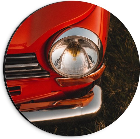 Dibond Wandcirkel - Lampen van Rode Oldtimer - 20x20cm Foto op Aluminium Wandcirkel (met ophangsysteem)