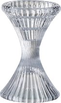 J-Line Kandelaar/Kaarshouder Ribbels Rond Glas Transparant Large Set van 3 stuks