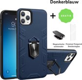 Apple| Donkerblauw Iphone 12 Pro Max hoesje met ringstand (gratis luxe beschermglas + magnetische autohouderstand))