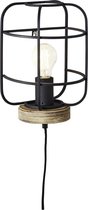 BRILLIANT lamp, Gwen wandlamp antiek hout/zwart korund, metaal/hout, 1x A60, E27, 52W, normale lampen (niet meegeleverd), A++