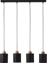 BRILLIANT lamp, Vonnie hanglamp 4-vlammen zwart/houtkleurig, metaal/hout/textiel, 4x A60, E27, 25W, normale lampen (niet meegeleverd), A++