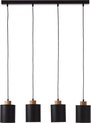 BRILLIANT lamp, Vonnie hanglamp 4-vlammen zwart/houtkleurig, metaal/hout/textiel, 4x A60, E27, 25W, normale lampen (niet meegeleverd), A++