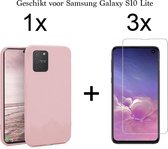 Samsung S10 Lite Hoesje - Samsung galaxy S10 Lite hoesje roze siliconen case hoes cover hoesjes - 3x Samsung S10 Lite screenprotector