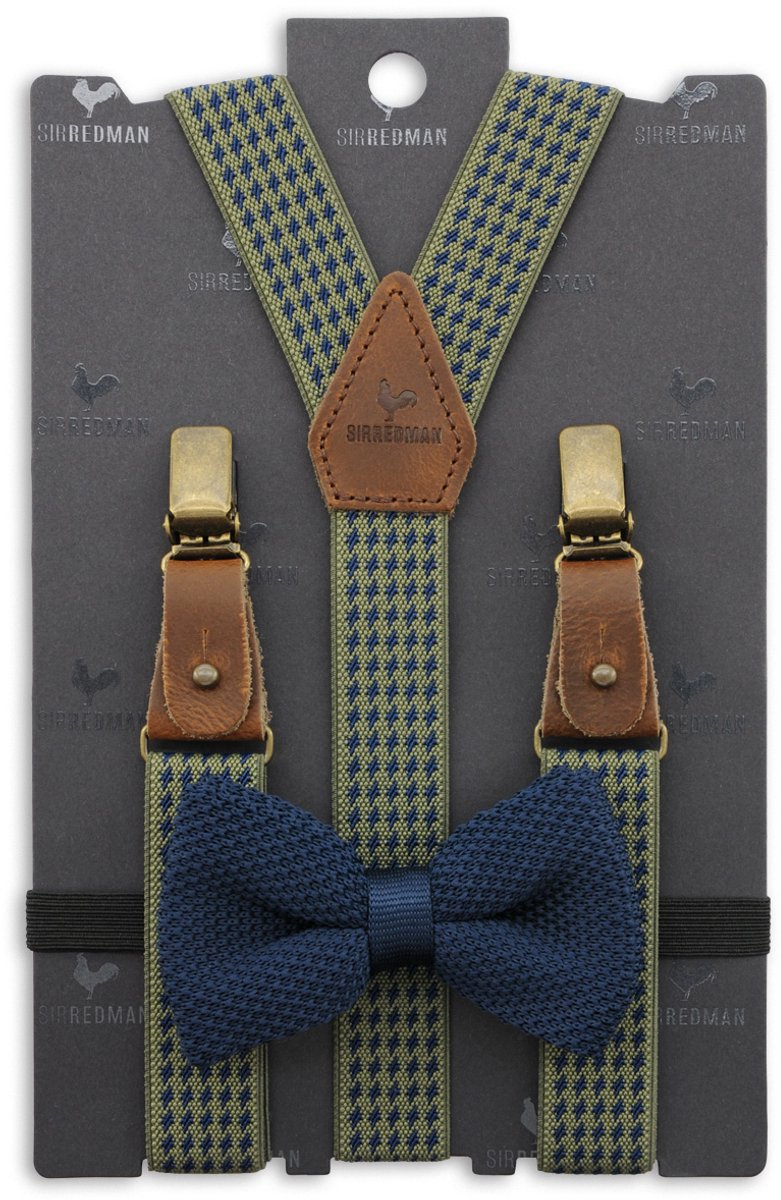 Sir Redman - Bretels met strik - kids bretels combi pack Mr Dolph Dogtooth - groen / blauw