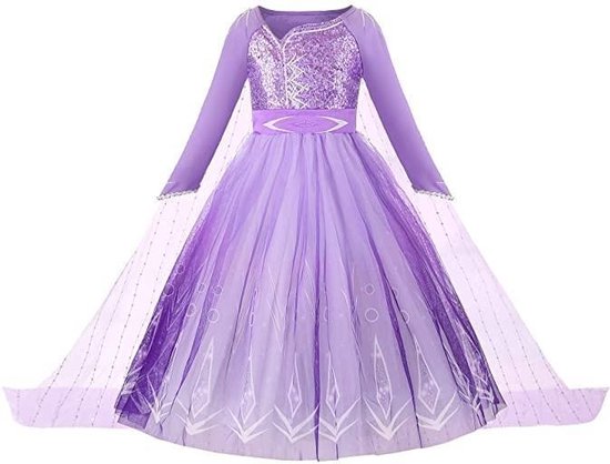 Prinses - Paarse Elsa jurk - Lange mouw - Frozen - Prinsessenjurk - Verkleedkleding - jaar