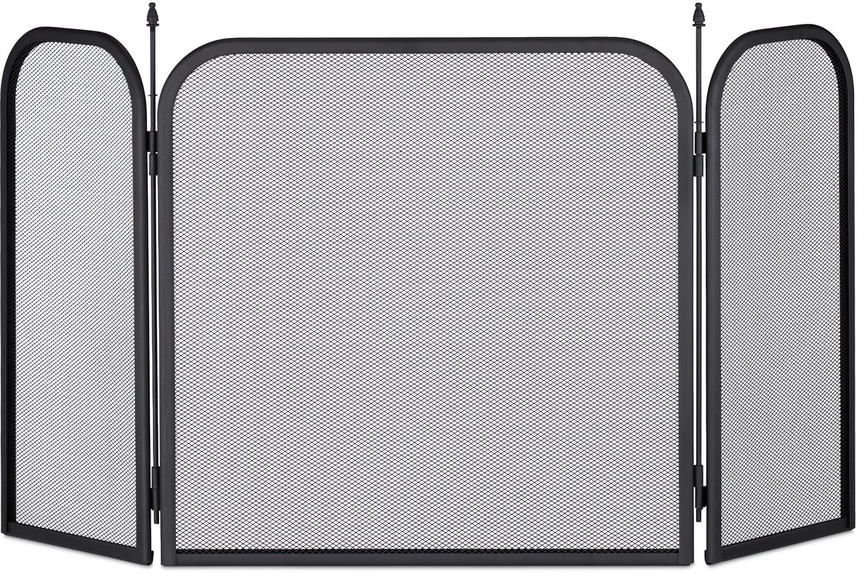 haardscherm gaas - 3 panelen - open haard - vonkenscherm - 52,5 x 97 cm - staal