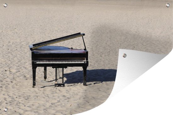 Muurdecoratie Een piano op het strand - 180x120 cm - Tuinposter - Tuindoek - Buitenposter
