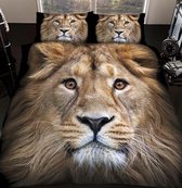 1-persoons dekbedovertrek (dekbed hoes) zwart / bruin met 3D fotoprint van een leeuw / leeuwenkop / dier natuur (wildlife lion) 140 x 200 cm (cadeau idee!)