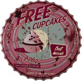 Clayre & Eef Tekstbord Ø 50 cm Roze Ijzer Free Cupcakes Wandbord