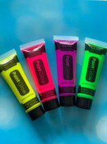 Body Paint - Neon make up - Glow in the dark Face & Body paint - 4 stuks - water washable - neon verf - Glows for hours - Creates its own light - for special effects only - paintgl