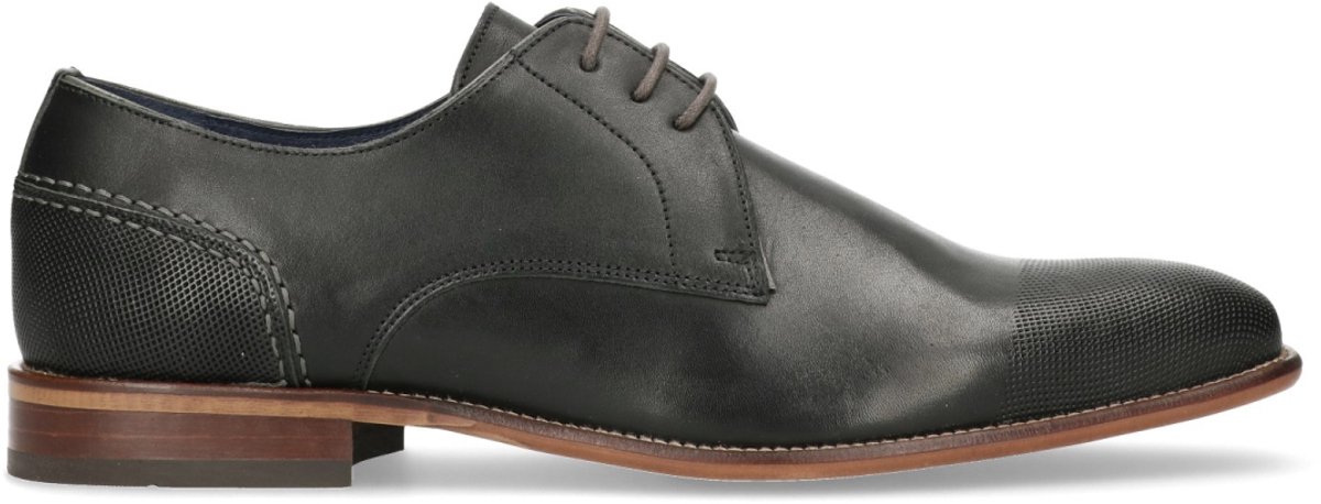 Manfield - Heren - Zwarte leren veterschoenen - Maat 44