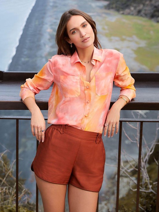 Dames blouse oranje roze ombre volwassen lange mouw 100% zijde luxe zomer  chic | bol.com