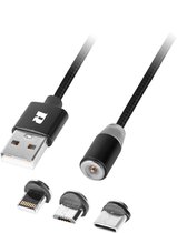 Magnetische Oplaadkabel 3 in 1 van USB-A naar Micro USB - USB C - Lightning 1 meter zwart Magnetisch laadsnoer