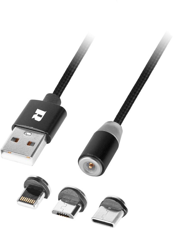 Magnetische Oplaadkabel 3 in 1 van USB-A naar Micro USB - USB C - Lightning  1 meter... | bol.com