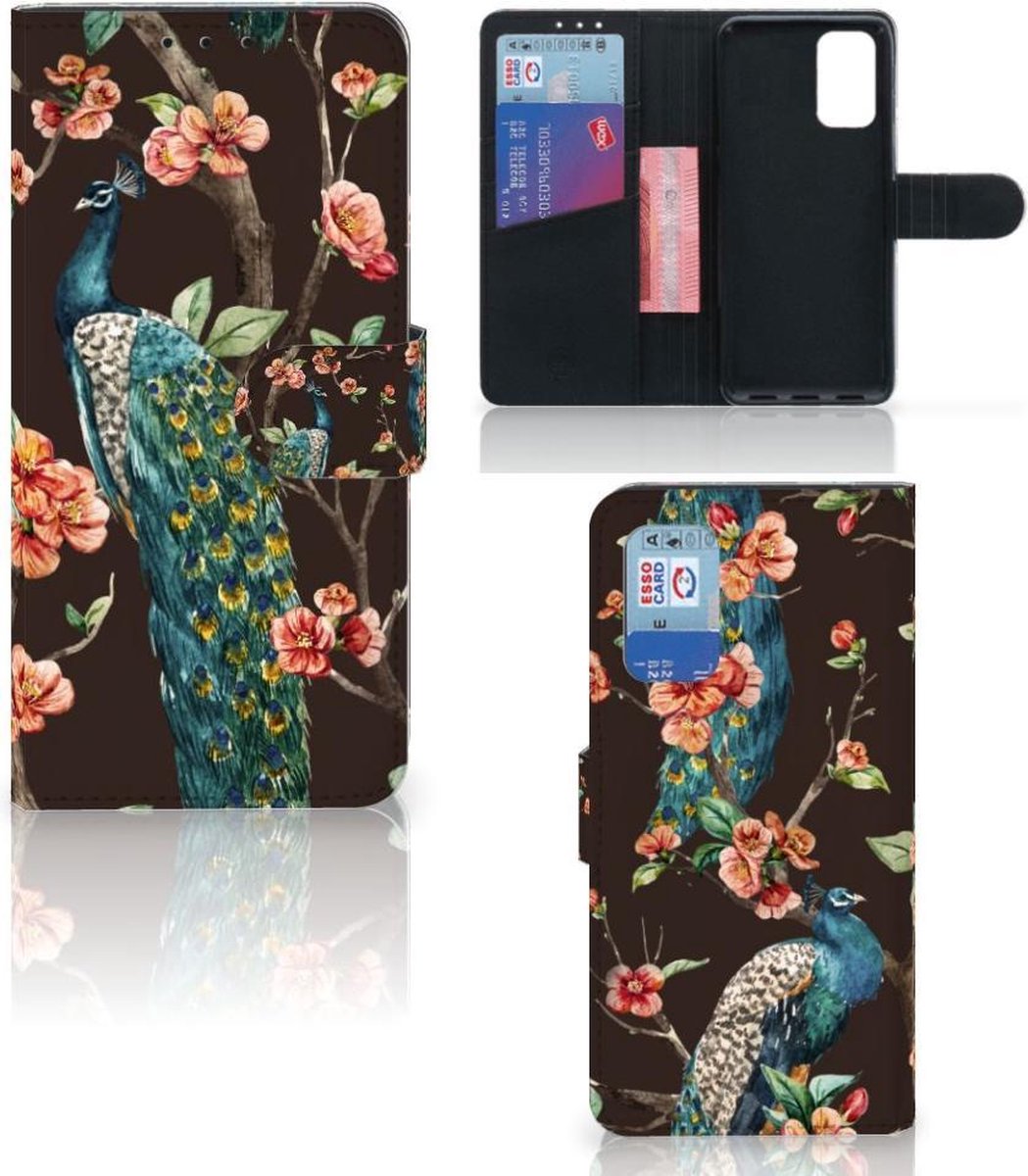 Samsung Galaxy A32 4G Telefoonhoesje met Pasjes Pauw met Bloemen