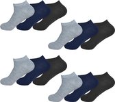 Gianvaglia Dames Enkelsokken 12-pack - Grijs Blauw Zwart - Maat 35-38 - Korte Sokken