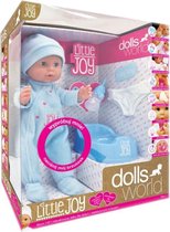 Dolls World - Baby drink- en plaspop met geluid - Little Joy 46 cm Blauw - incl. accessoires