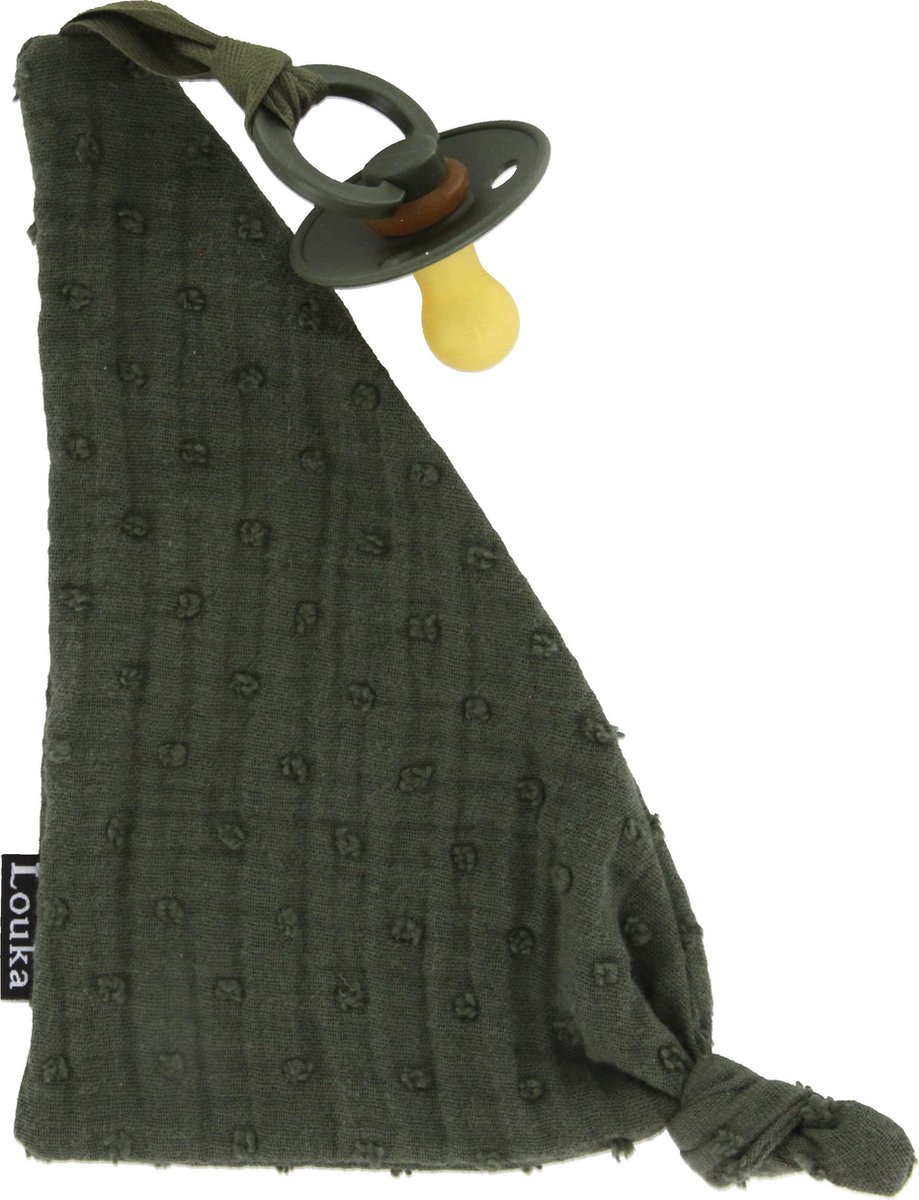 Goedkoopste Louka speendoekje driehoek broderie legergroen - jongen - meisje - groen - hydrofiel katoen - speenknuffel - excl. bibs speen