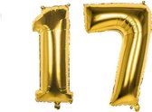 17  Jaar Folie Ballonnen Goud - Happy Birthday - Foil Balloon - Versiering - Verjaardag - Jongen - Meisje - Feest - Inclusief Opblaas Stokje & Clip - XL - 82 cm