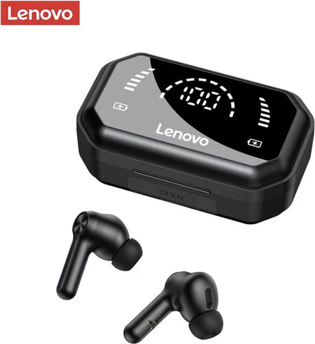 Lenovo LP3 Pro - Draadloze Oordopjes - Active Noise Cancelling - Oplaadetui met Digitaal Display - Ondersteuning voor Opladen van Mobiele Telefoons - PowerBank 1200 mAh - Bluetooth 5.0 - Zwart