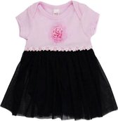 Tutu Romperjurk met Bloem | Roze-Zwart | 0-3 mnd