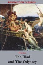 De Odyssee en de Ilias, een boek met een schilderij van sirenes die mannen aan boord van een schip proberen te verleiden.