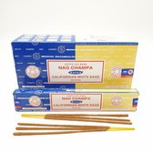 Satya Sai Baba - Nag Champa & Californian White sage - wierook stokjes - box met 12 doosjes 16gr.- Combo Series