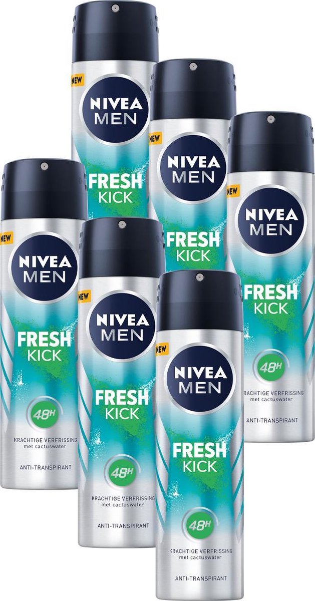 Goedkoopste NIVEA MEN Fresh Kick Anti-Transpirant Spray - 48 uur bescherming - Met cactuswater - Alcoholvrij - 6 x 150 ml