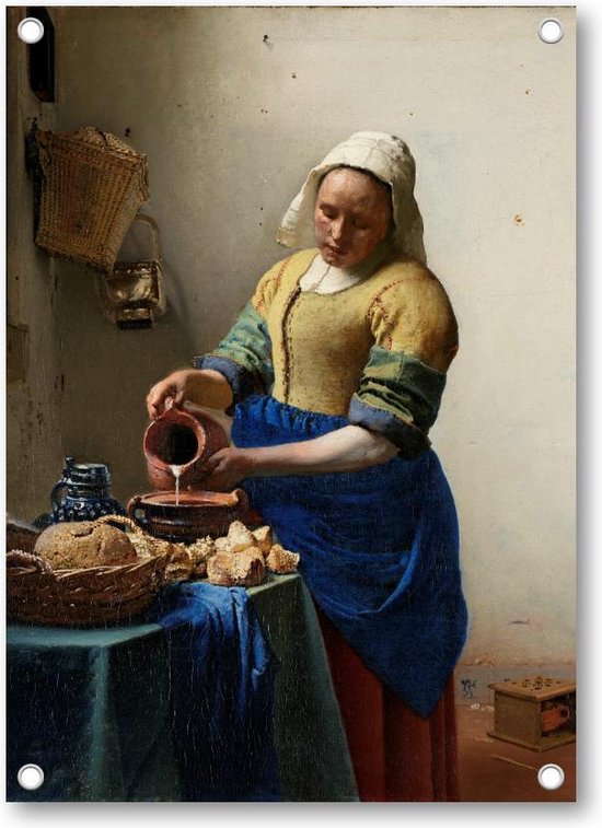 Het melkmeisje, Johannes Vermeer, ca. 1660 - Tuinposter 50x70 - Wanddecoratie - Johannes Vermeer - Meesterwerken