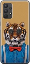 Samsung Galaxy A32 4G hoesje siliconen - Tijger hipster - Soft Case Telefoonhoesje - Print / Illustratie - Bruin