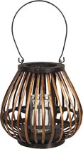 Clayre & Eef Windlicht Ø 23*22 cm Bruin Hout, Glas Rond Kaarsenhouder Sfeerverlichting