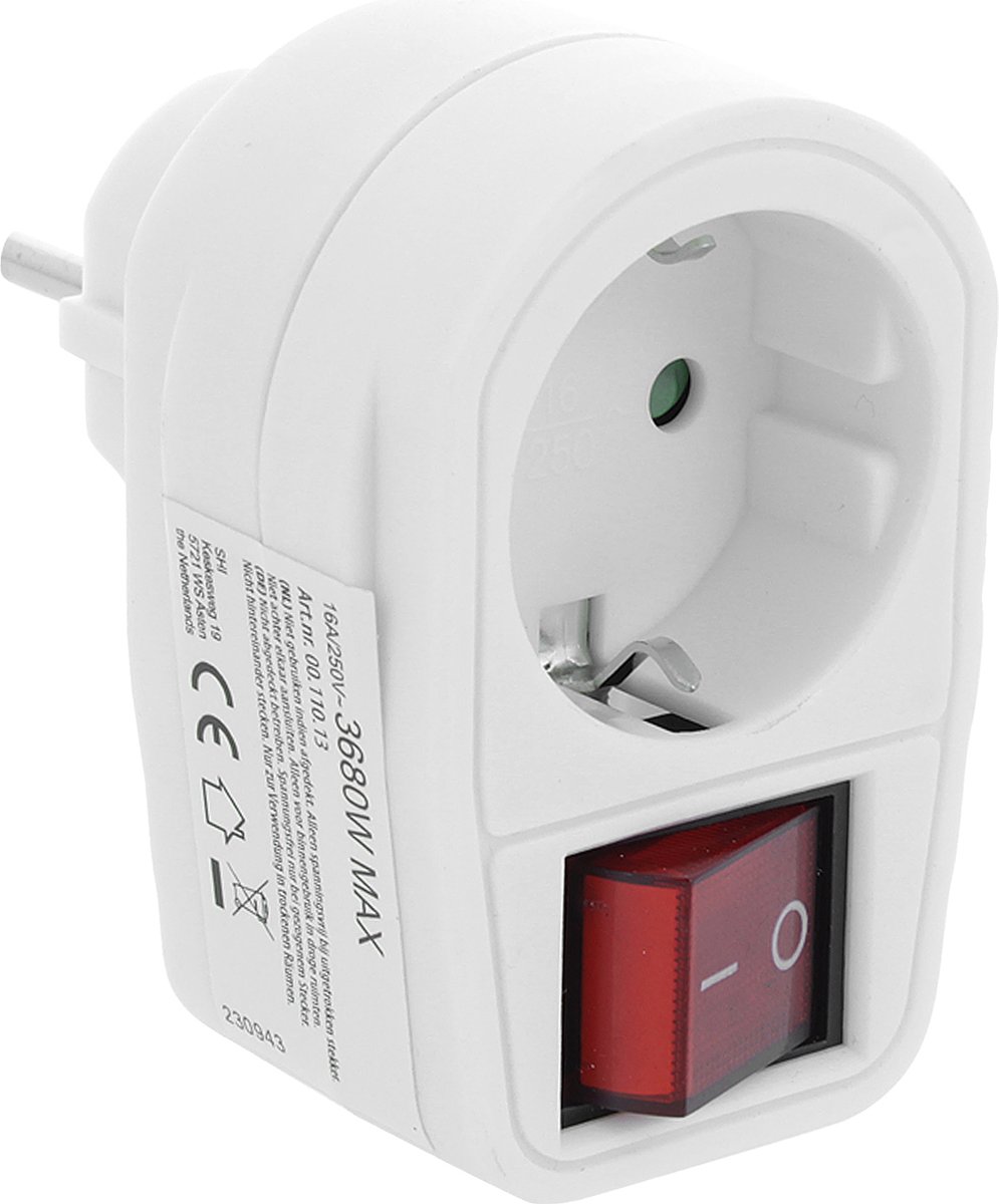 TQ4U doorvoerstekker met schakelaar - Randaarde - Max 3680 watt - Wit