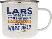 Mok - Top vent - Lars - Geëmailleerd - Gevuld met een verpakte toffeemix - In cadeauverpakking