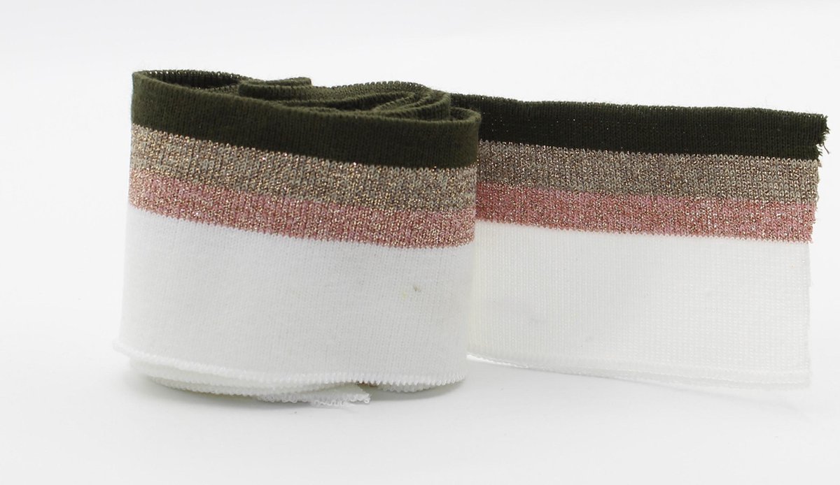 2 Stuks RIBBOORDEN/BORDCOTES/BOORDSTOF, Maat 6CM op 110CM, Kleur WIT/KOPER/BRONS/KAKI