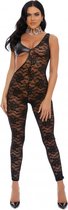 Seeing Double Lace Faux Leather Jumpsuit - Black - M