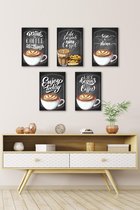 3D Effect  Retro Hout Posters 5 stuks Enjoy Today Life Begins After Coffie