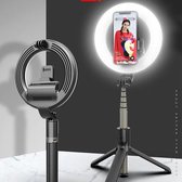 Selfie Stick Ringlamp met Statief Smartphone - Selfie Ring Light -Selfie Tripod - Selfie Stick 3 in 1 - IPhone - Samsung - Huawei - Smartphone Statief - Cadeau Samsung - IPhone - Huawei - Cadeau - Tafelstatief
