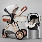 Luxe multi-functionele 3 in 1 kinderwagen - Kwalitatieve buggy - Opklapbare wandelwagen - Wit