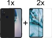 OnePlus Nord N10 5G hoesje zwart siliconen case hoes cover hoesjes - 2x OnePlus Nord N10 screenprotector