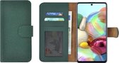 Samsung Galaxy A72 Hoesje - Wallet Case - Samsung A72 Wallet Book Case Echt Leer Groen Cover