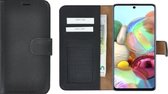 Samsung Galaxy A72 Hoesje - Wallet Case - Samsung A72 Wallet Book Case Echt Leer Zwart Cover